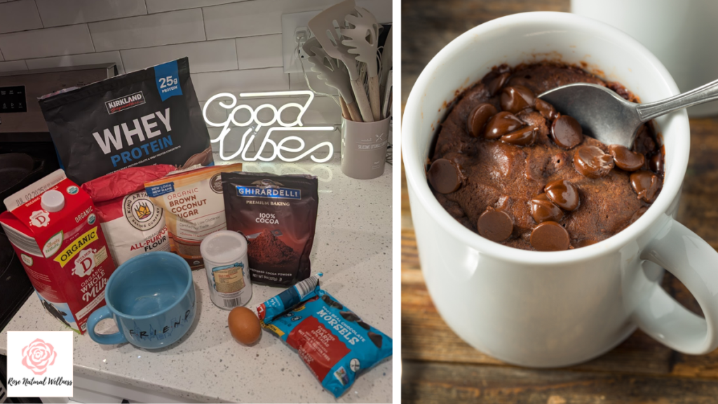 ingredients and protein mug brownie